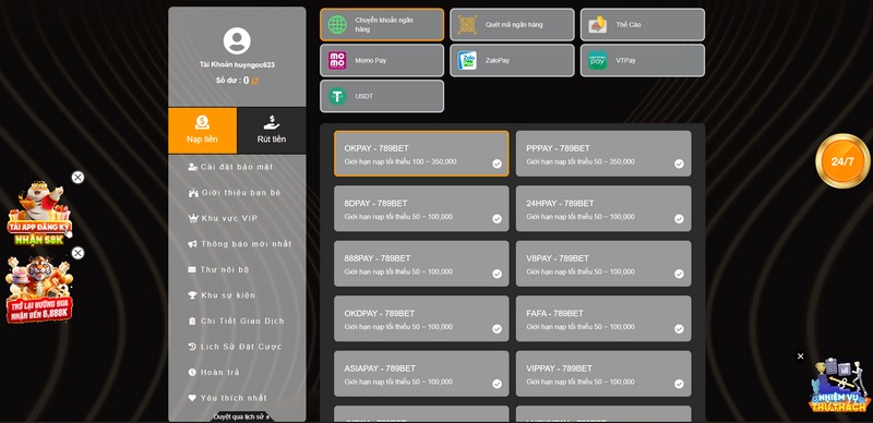 Cách nạp tiền nhanh chóng vào nhà cái cá cược 789Bet