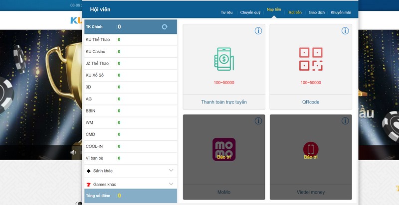 Nạp tiền tại nhà cái KU không khó khăn mà chỉ mất vài giây