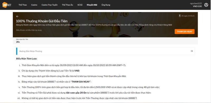 100% thưởng khoản nạp đầu tiên áp dụng cho thành viên mới