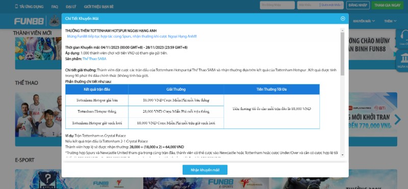 Đặt cược trận Tottenham nhận về thưởng hấp dẫn tới 88K 