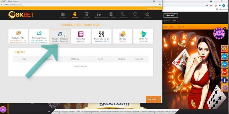 Nạp tiền 8Kbet bằng ví điện tử tiện lợi và hoàn toàn không bị tính phí