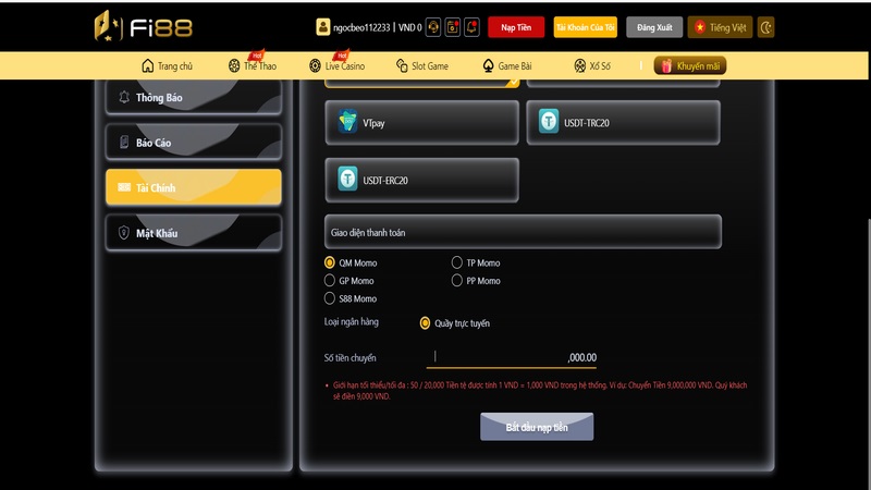 Nạp tiền Fi88 thông qua hình thức ví điện tử chỉ với 3 bước nhanh chóng